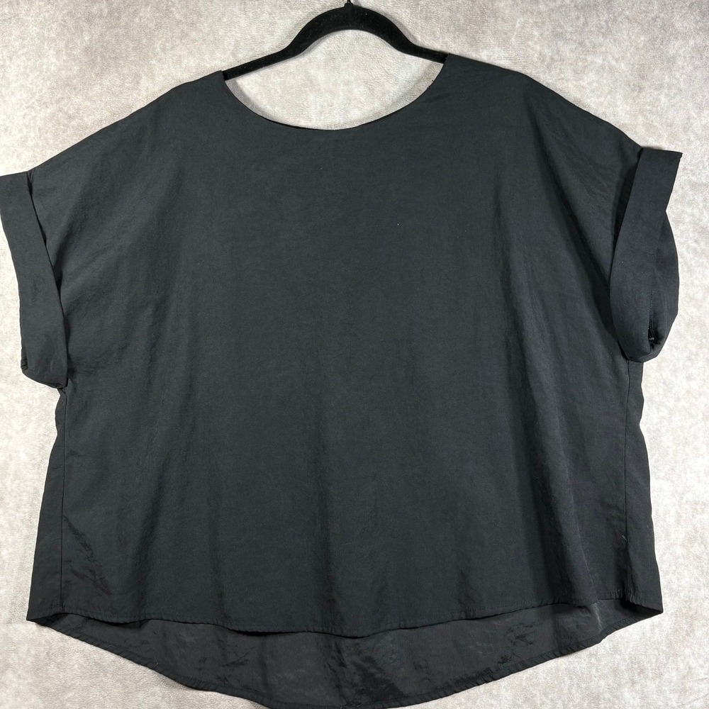 Buru Top Womens Small Black Boxy Short Sleeve Cuffed Cropped Casual